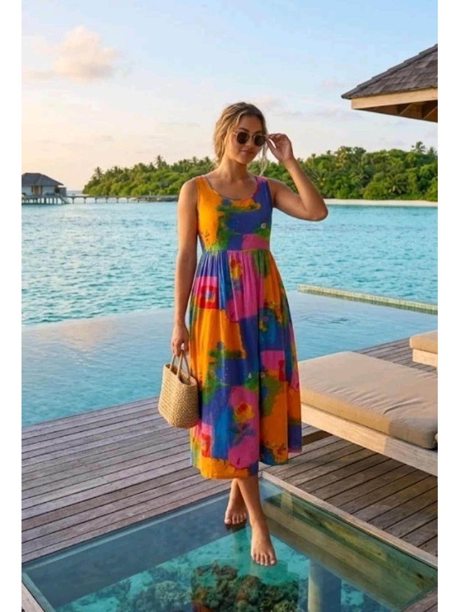Jams World Vibrant Multicolor Abstract Art Floral Heart Dress Medium